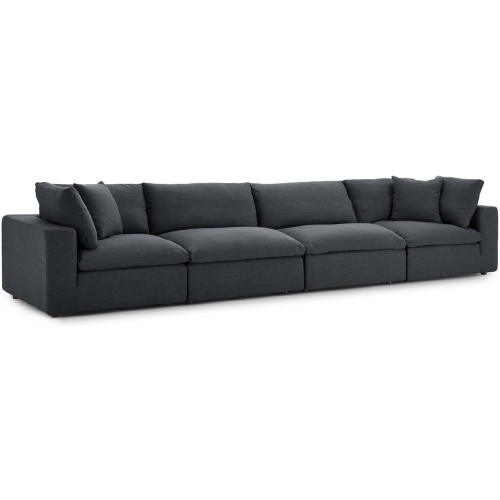 Commix Down Overstuffed 4 Piece Sofa in Gray Fabric