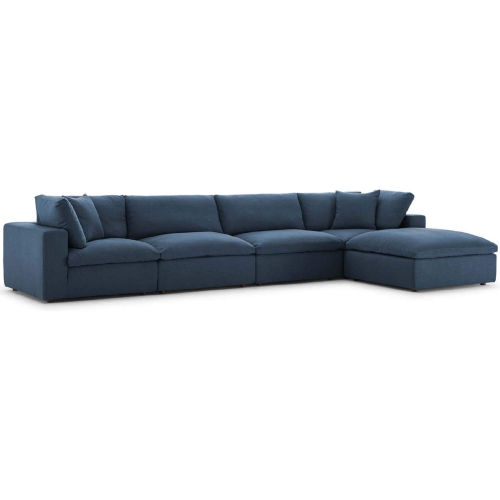 Commix Down Overstuffed 5 Piece Sectional Sofa in Blue Fabric