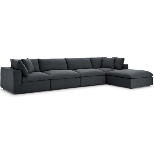 Commix Down Overstuffed 5 Piece Modular Sectional Sofa in Gray Fabric