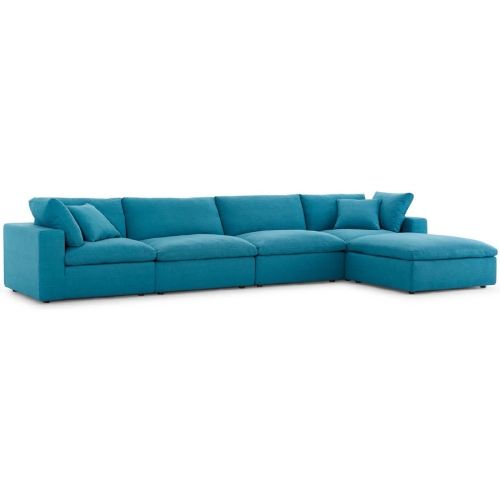 Commix Down Overstuffed 5 Piece Modular Sectional Sofa in Teal Fabric