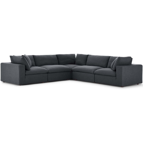 Commix Down Overstuffed 5 Piece Modular Sectional Sofa in Gray Fabric