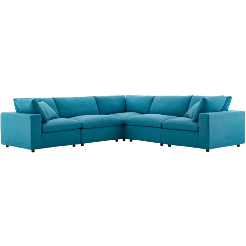 Commix Down Overstuffed 5 Piece Modular Sectional Sofa in Teal Fabric