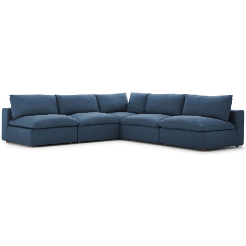 Commix Down Overstuffed 5 Piece Modular Sectional Sofa in Azure Blue Fabric