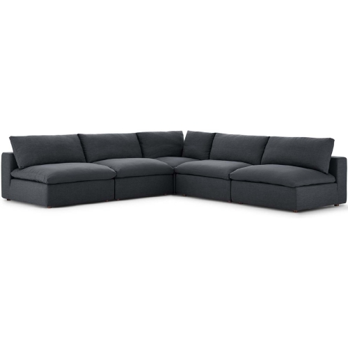 Commix Down Overstuffed 5 Piece Modular Sectional Sofa in Gray Fabric