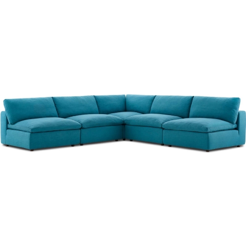 Commix Down Overstuffed 5 Piece Modular Sectional Sofa in Teal Fabric