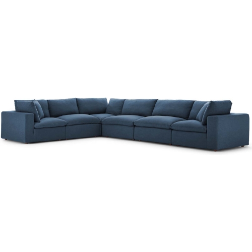 Commix Down Overstuffed 6 Piece Modular Sectional Sofa in Azure Blue Fabric