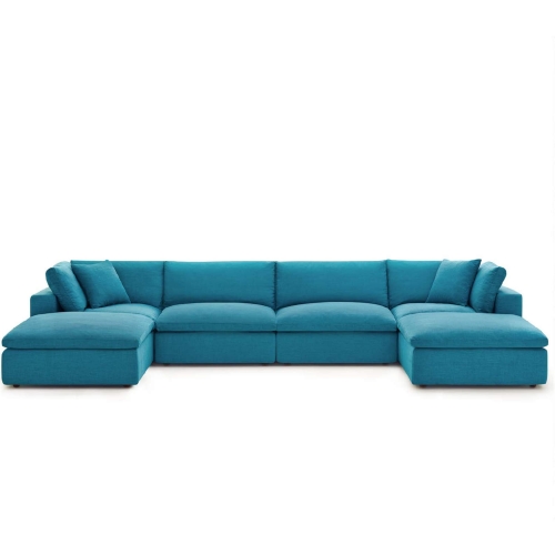 Commix Down Overstuffed 6 Piece Sectional Sofa in Teal Blue Fabric