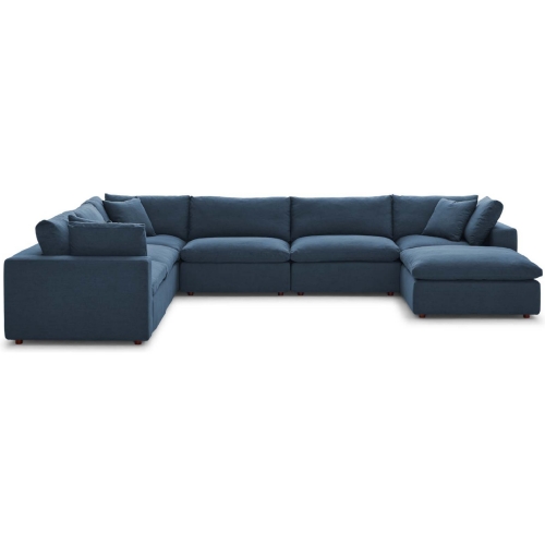 Commix Down Overstuffed 7 Piece Modular Sectional Sofa in Azure Blue Fabric