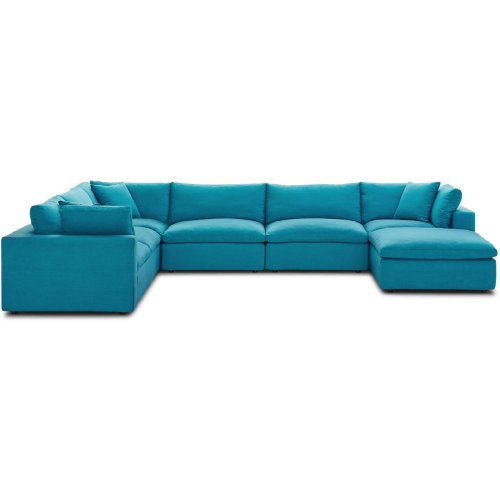 Commix Down Overstuffed 7 Piece Modular Sectional Sofa in Teal Fabric