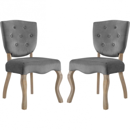 Array Dining Chair in Gray Velvet on Weathered Legs (Set of 2)