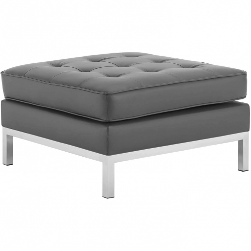 Loft Ottoman in Gray Leatherette & Stainless Steel