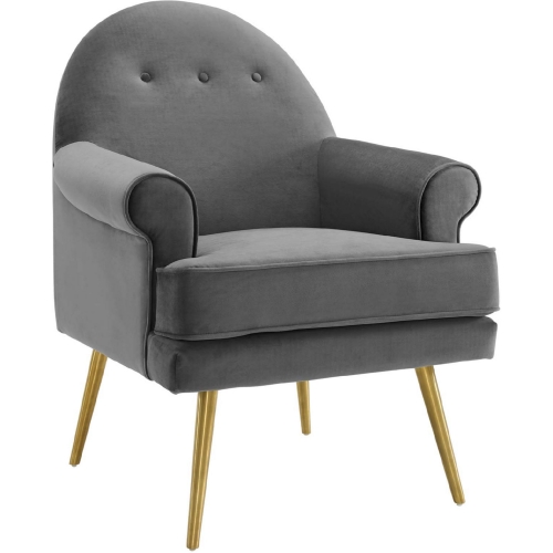 Revive Arm Chair in Tufted Gray Velvet & Gold Stainless