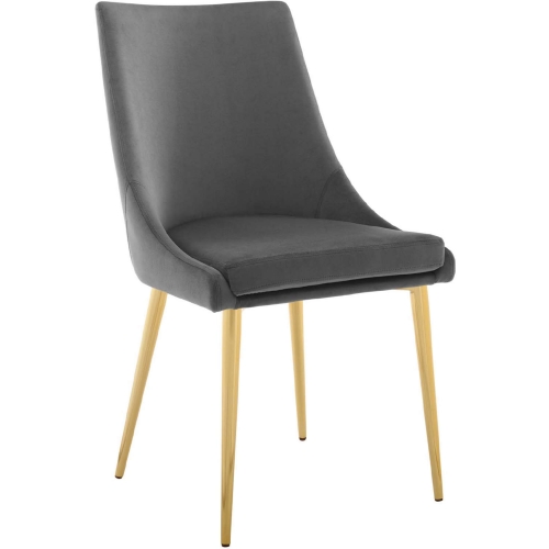 Viscount Dining Chair in Gray Velvet & Gold Stainless