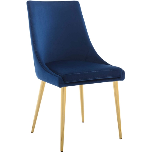 Viscount Dining Chair in Navy Blue Velvet & Gold Stainless