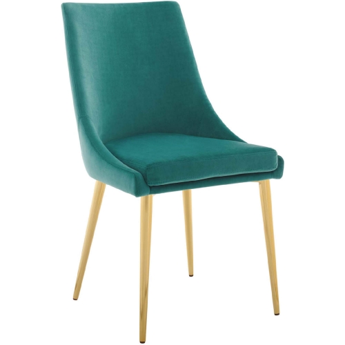 Viscount Dining Chair in Teal Blue Velvet & Gold Stainless