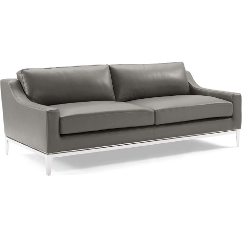 Harness Sofa in Gray Leather & Polished Stainless Steel