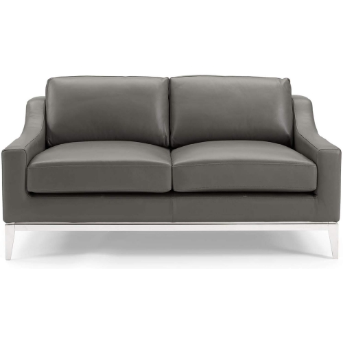 Harness Loveseat in Gray Leather & Polished Stainless Steel