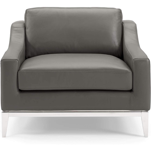 Harness Arm Chair in Gray Leather & Polished Stainless Steel