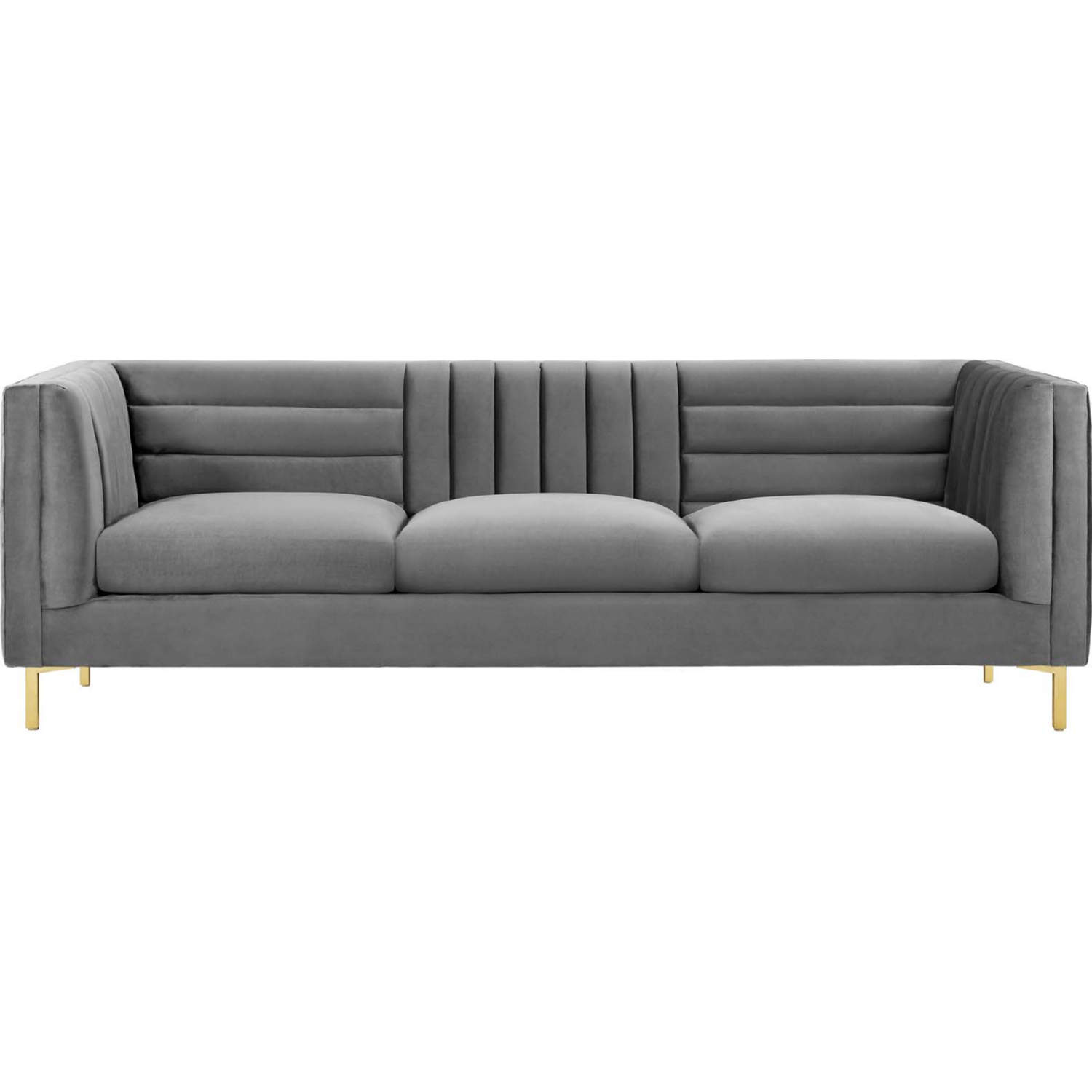 Modway EEI-3454-GRY Ingenuity Sofa In Channel Tufted Gray Velvet & Gold ...