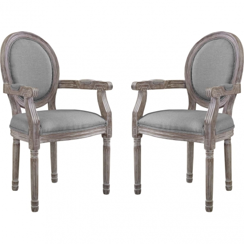 Emanate Dining Arm Chair in Light Gray Fabric & Weathered (Set of 2)