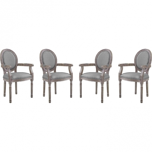 Emanate Dining Arm Chair in Light Gray Fabric & Weathered (Set of 4)