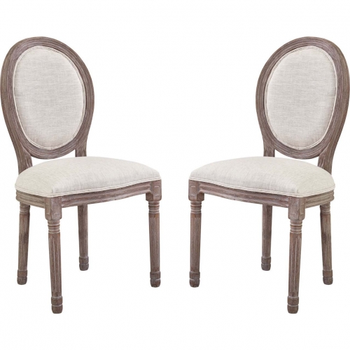 Emanate Dining Chair in Beige Fabric & Weathered (Set of 2)