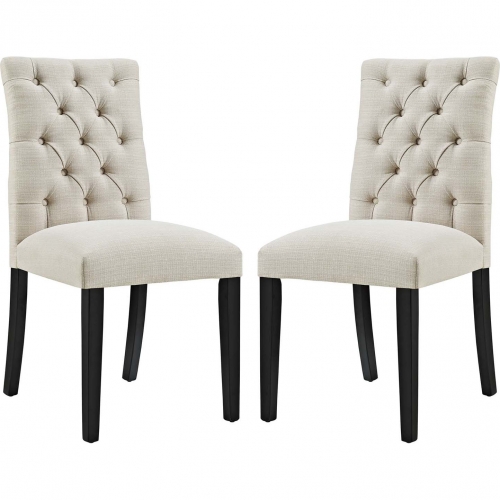 Duchess Dining Chair in Tufted Beige Fabric (Set of 2)