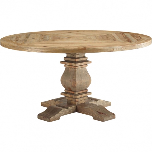 Column 59" Round Dining Table in Old Pine Wood