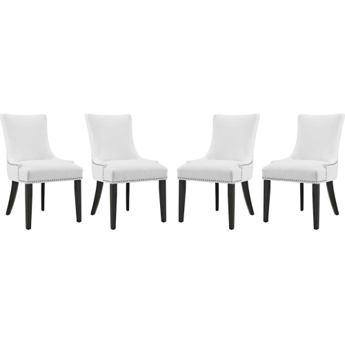 Marquis Dining Chair in White Leatherette w/ Nailhead (Set of 4)