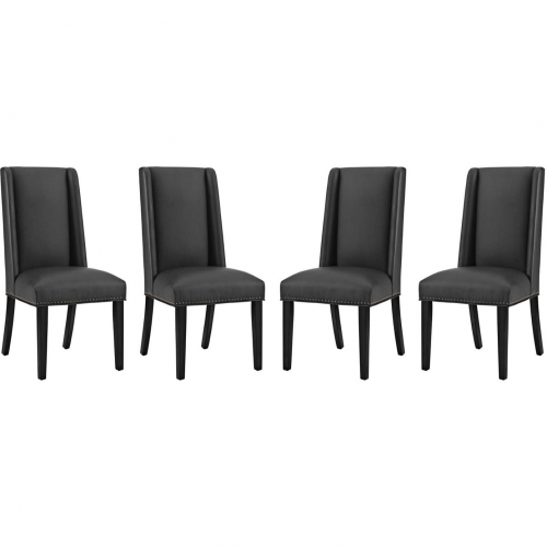 Baron Dining Chair in Black Leatherette w/ Nailhead (Set of 4)