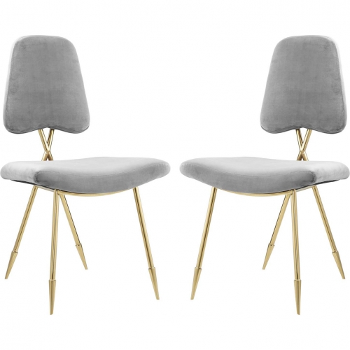 Ponder Dining Chair in Gray Velvet & Gold Stainless (Set of 2)