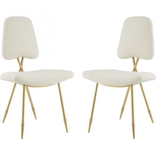 Ponder Dining Chair in Ivory Velvet & Gold Stainless (Set of 2)