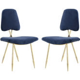 Ponder Dining Chair in Navy Blue Velvet & Gold Stainless (Set of 2)