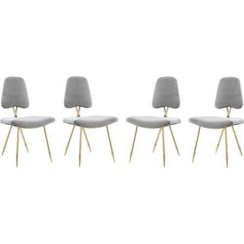 Ponder Dining Chair in Gray Velvet & Gold Stainless (Set of 4)