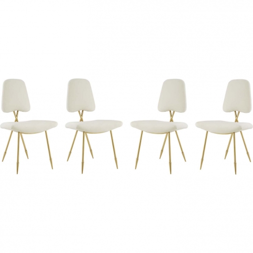 Ponder Dining Chair in Ivory Velvet & Gold Stainless (Set of 4)