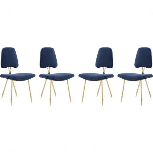 Ponder Dining Chair in Navy Blue Velvet & Gold Stainless (Set of 4)