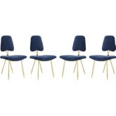 Ponder Dining Chair in Navy Blue Velvet & Gold Stainless (Set of 4)