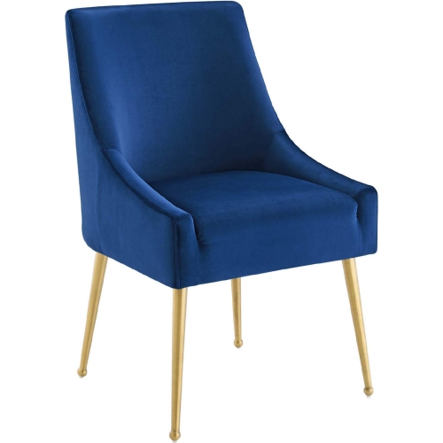 Discern Dining Chair in Navy Blue Velvet on Gold Stainless