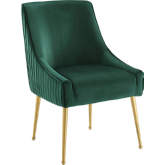 Discern Pleated Back Dining Chair in Green Velvet on Gold Stainless