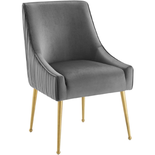 Discern Pleated Back Dining Chair in Gray Velvet on Gold Stainless