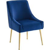 Discern Pleated Back Dining Chair in Navy Blue Velvet on Gold Stainless