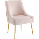 Discern Pleated Back Dining Chair in Pink Velvet on Gold Stainless