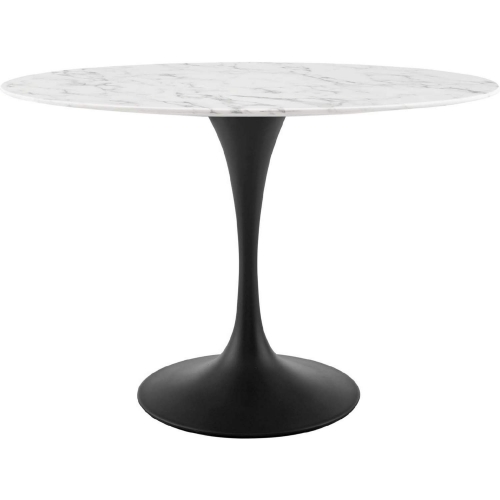 Lippa 48" Oval Dining Table in White Faux Marble & Black Metal