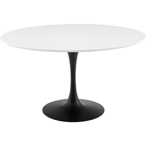 Lippa 54" Round Dining Table in White Wood & Black Metal