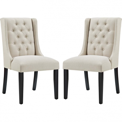 Baronet Dining Chair in Tufted Beige Fabric (Set of 2)