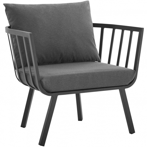 Riverside Outdoor Arm Chair in Gray Aluminum & Charcoal Fabric