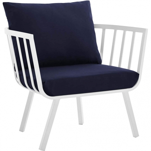 Riverside Outdoor Arm Chair in Gray Aluminum & Navy BLue Fabric