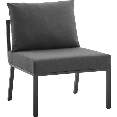 Riverside Outdoor Armless Chair in Gray Metal & Charcoal Fabric