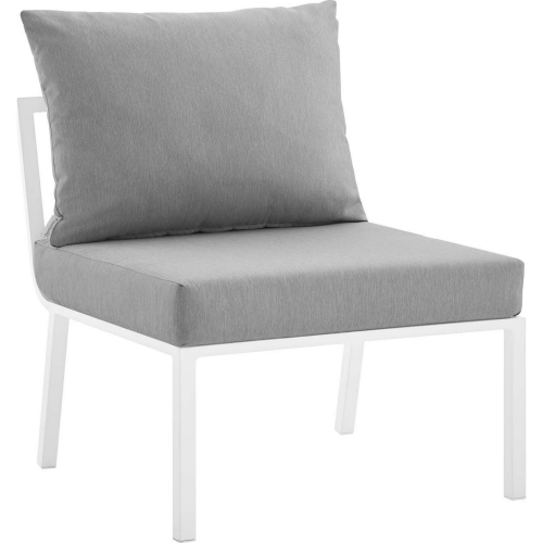 Riverside Outdoor Armless Chair in White Metal & Gray Fabric