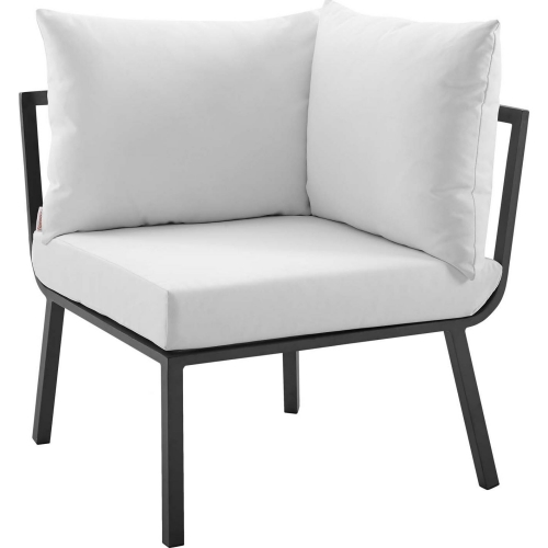 Riverside Outdoor Corner Chair in White Metal & Gray Fabric